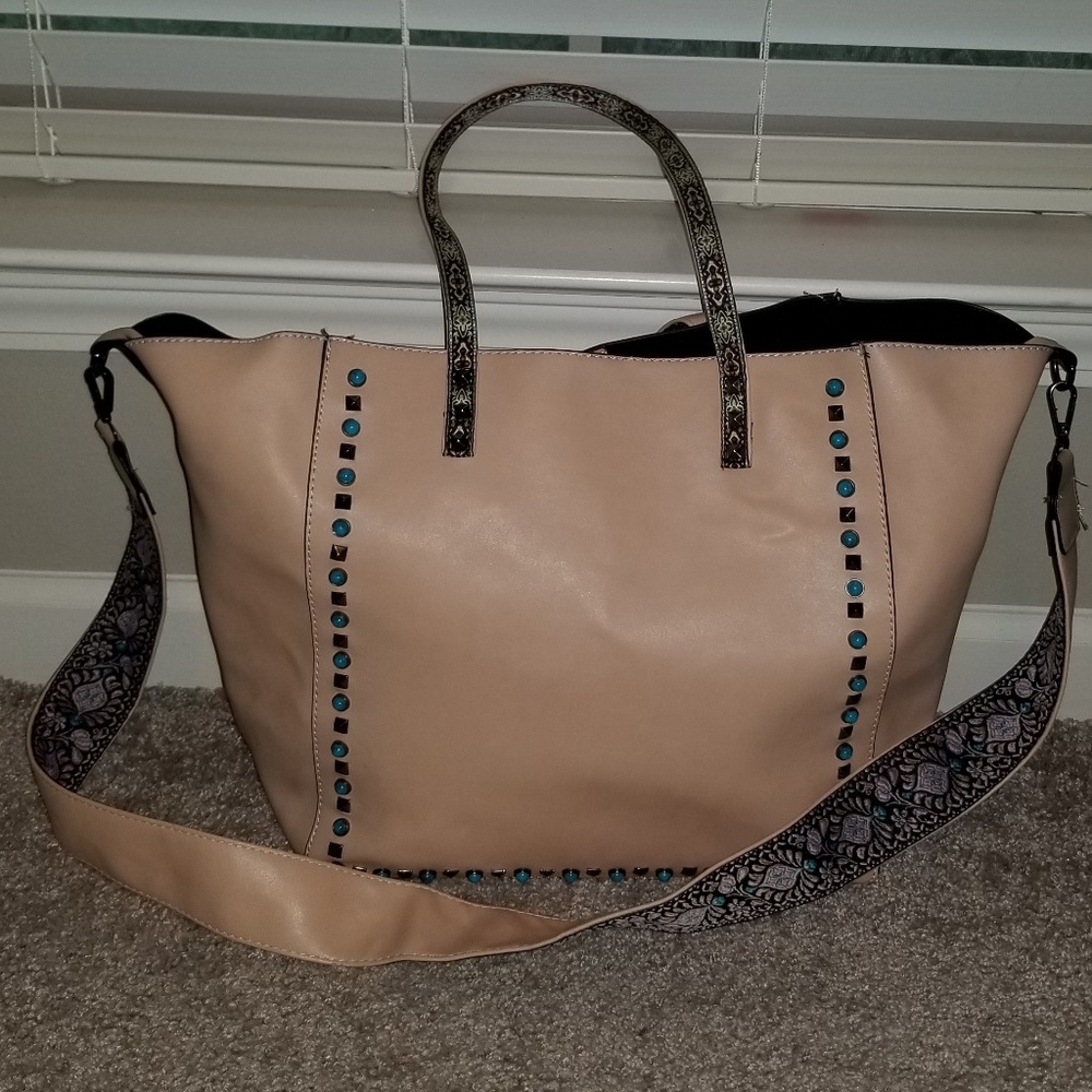Beige/tan guitar strap tote purse